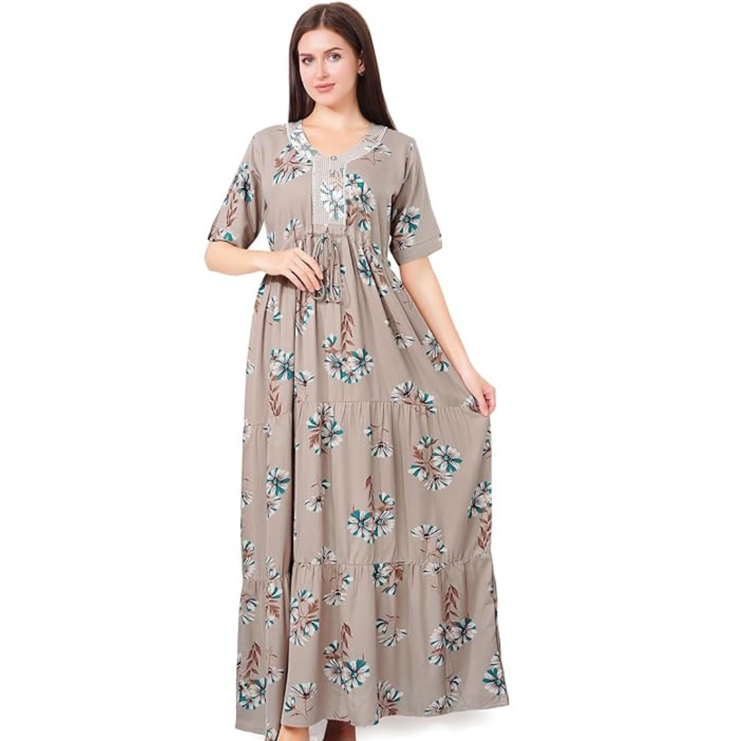 Comfortable Floral Nighty Style Long Frock