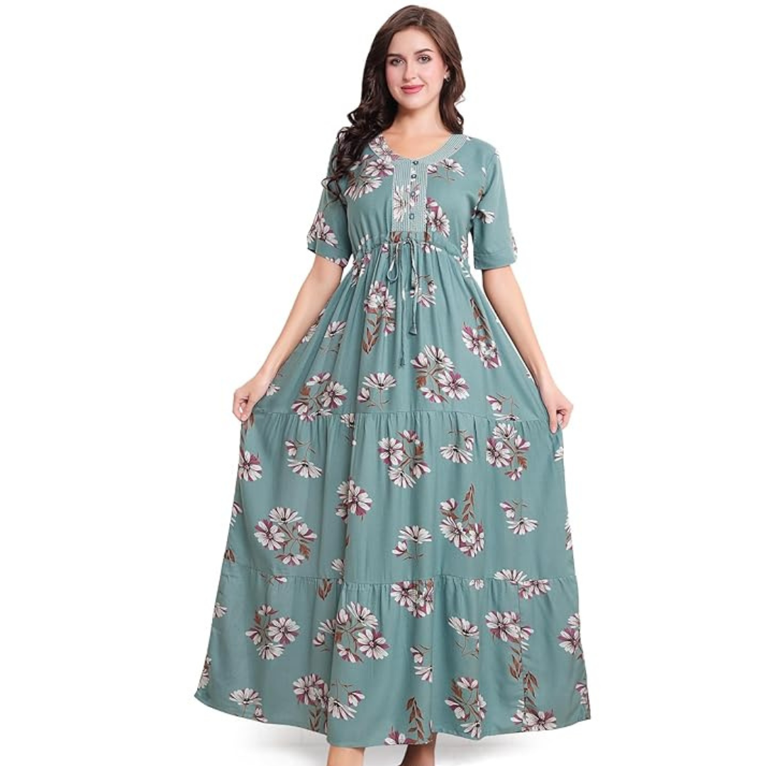 Floral Printed Nighty Style Maxi Frock