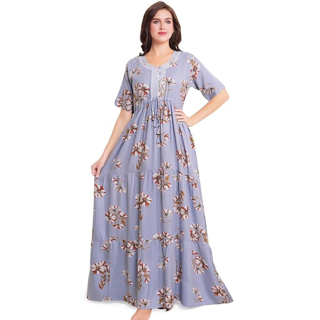 Elegant Floral Nighty Style Maxi Dress