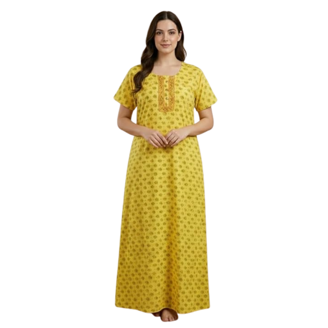 Elegant Cotton Printed Long Nighty