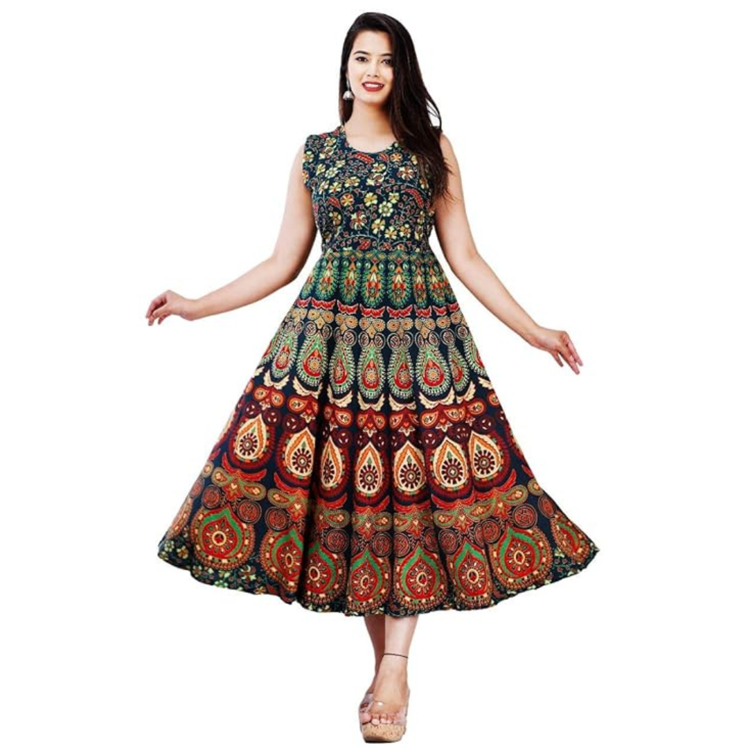 Multicolor Printed Cotton Flared Frock