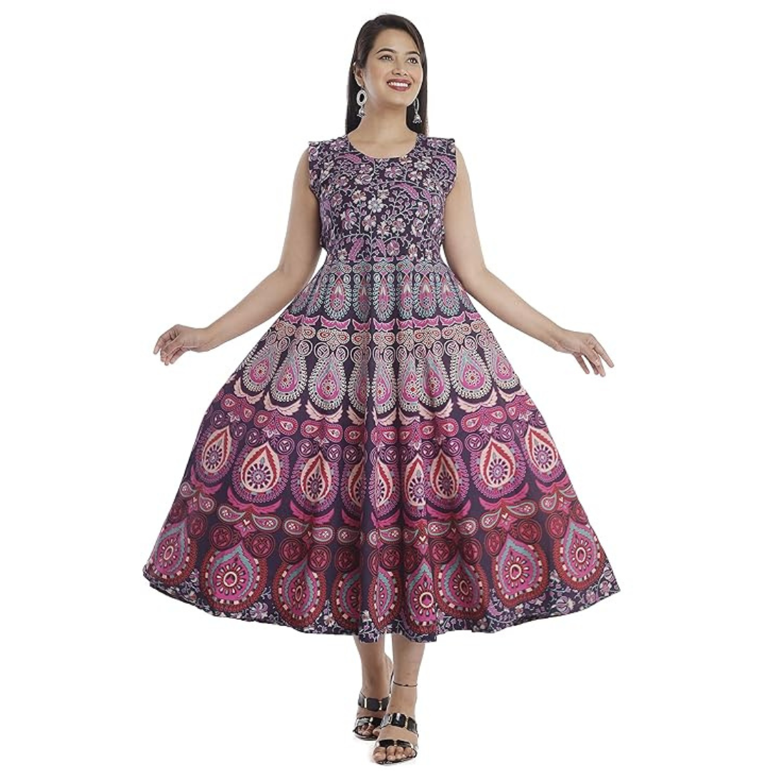 Multicolor Printed Cotton Stylish Flared Frock